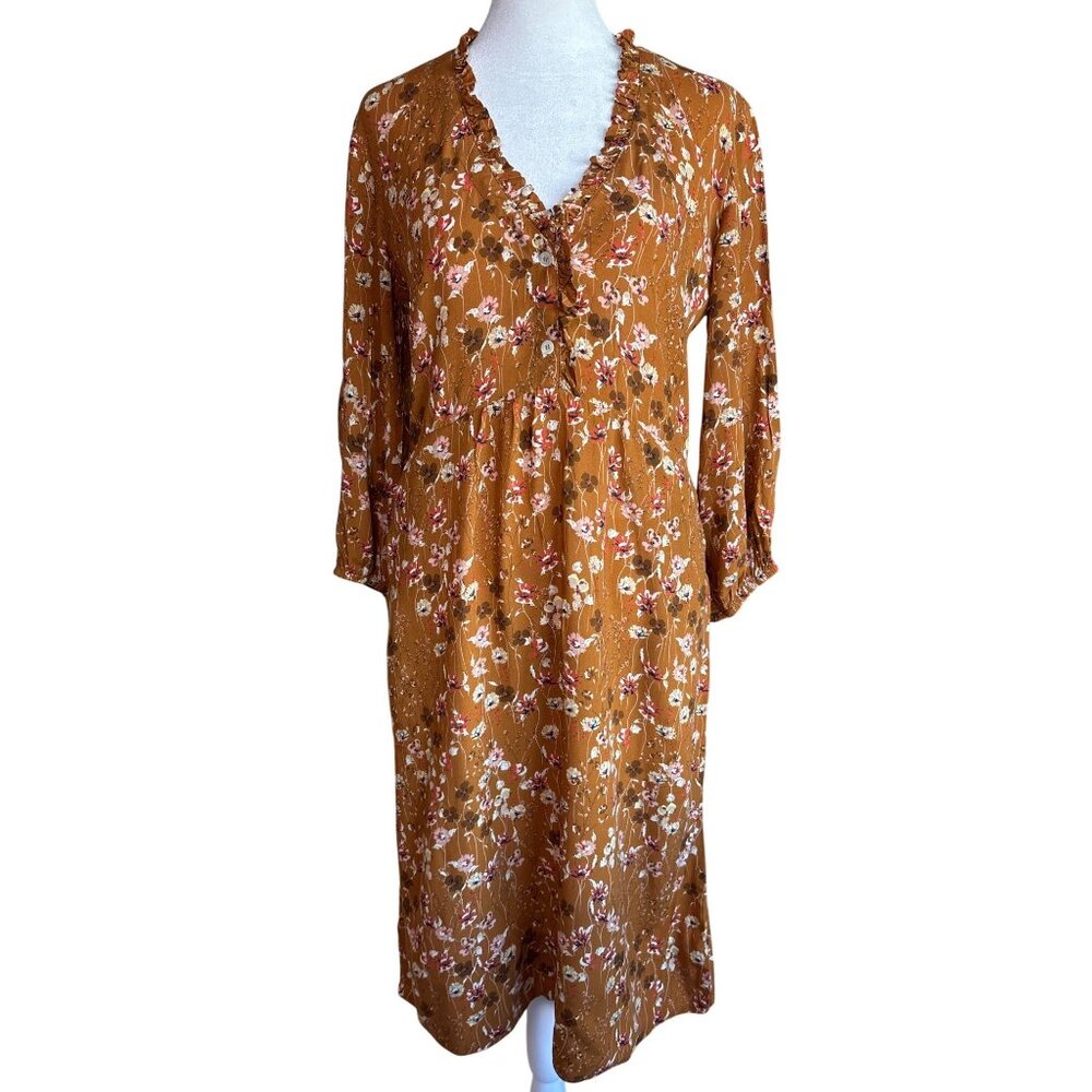 Naja Lauf Dress Size S/M Sheath Mustard Floral Print Lagonlook Copenhagen